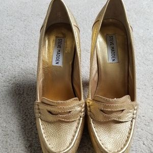 Steve Madden Gold Wooden Heels
